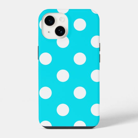 Coque Pour iPhone 14 Points polka cyan code hexadécimal 00E3F4 (Verso)