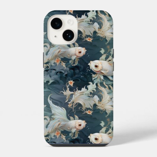 Coque Pour iPhone 14 Poisson Betta Bleu Blanc (Verso)