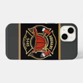 Coque Pour iPhone 14 Pompier AJOUTER NOM Insigne du département de la c (Verso Horizontal)