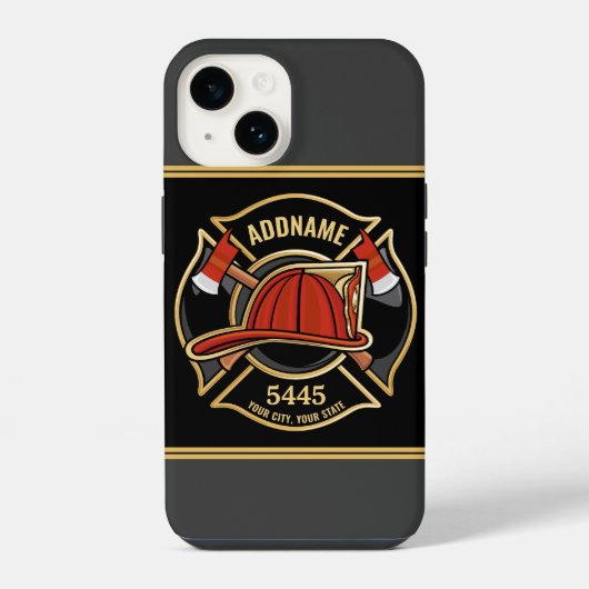 Coque Pour iPhone 14 Pompier AJOUTER NOM Insigne du département de la c (Verso)