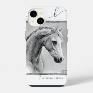 Coque Pour iPhone 14 Portrait de cheval Dessin au fusain de cheval Mono