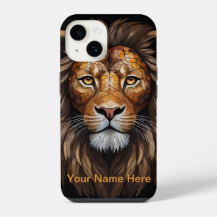 Coque Pour iPhone 14 Portrait de lion en vitrail mosaïque
