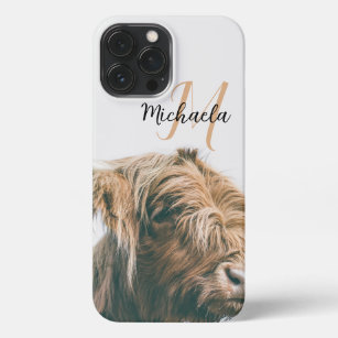 Etui iPhone 13 Pro Max Portrait de vache Highland nom personnalisé monogr