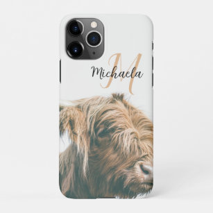 Coque iPhone Portrait de vache Highland nom personnalisé monogr