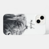 Coque Pour iPhone 14 Portrait de vache Highland premier monogramme noir (Verso Horizontal)