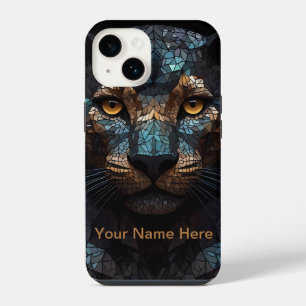 Coque Pour iPhone 14 Portrait en verre tendu de léopard de mosaïque