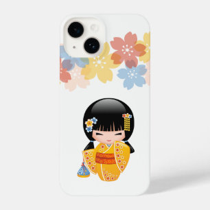 Coque Pour iPhone 14 Poupée d'été Kokeshi - Kimono Jaune Geisha Girl