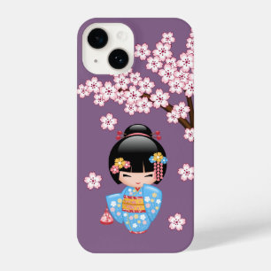 Coque Pour iPhone 14 Poupée Maiko Kokeshi - Blue Kimono Geisha Girl