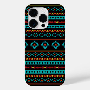 Coque Pour iPhone 14 Pro Aztec Turquoise Rouges Jaune Noir Mixte Motifs Mot