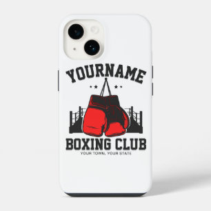 Coque Pour iPhone 14 Pro Boxeur AJOUTER NOM Gants Rouges Anneau de Boxe