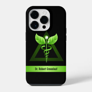 Coque Pour iPhone 14 Pro Caducée vert Médecine alternative Icône médicale
