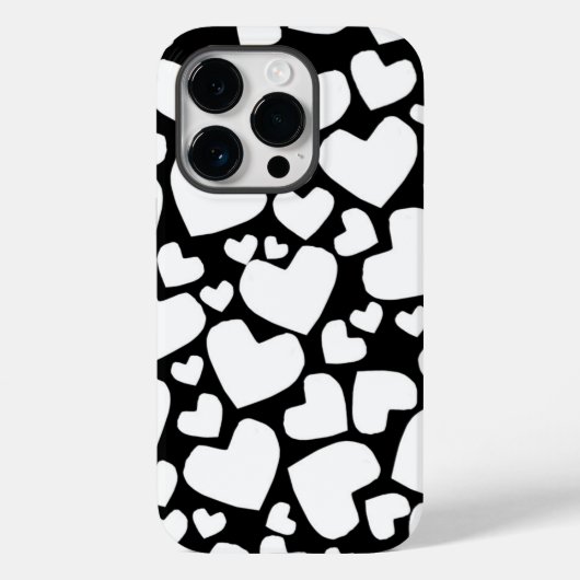 Coque Pour iPhone 14 Pro Coque iphone à coeur noir et blanc (Verso)