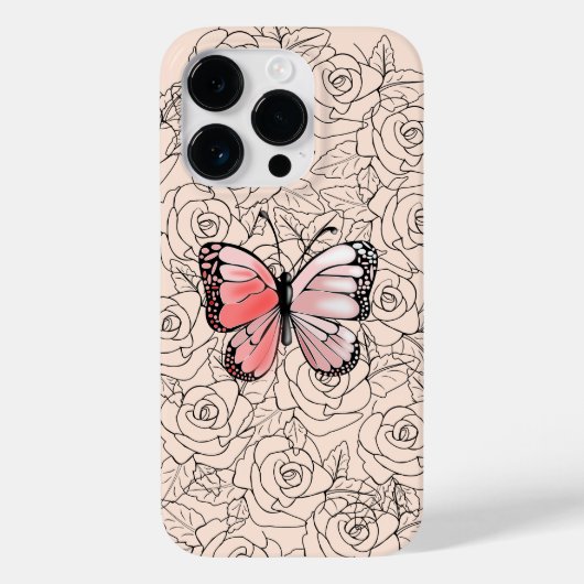 Coque Pour iPhone 14 Pro Coque iphone papillon avec Rose (Verso)