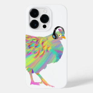 Coque Pour iPhone 14 Pro Drôle poulet portant des écouteurs de musique
