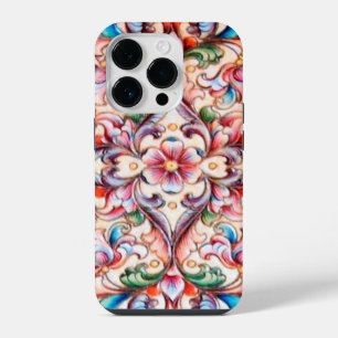 COQUE POUR iPhone 14 PRO ÉLÉGANT VERT BLEU ROSE ROUGE ROUGE IMAGINAIRE FLOR