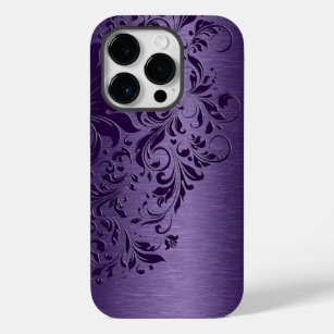 Coque Pour iPhone 14 Pro Élégante Dentelle Florale Violette Profonde Sur Co