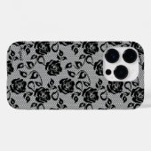 Coque Pour iPhone 14 Pro Faux Black Lace Rose coque iphone de pêche (Verso (horizontal))