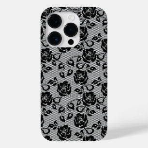 Coque Pour iPhone 14 Pro Faux Black Lace Rose coque iphone de pêche
