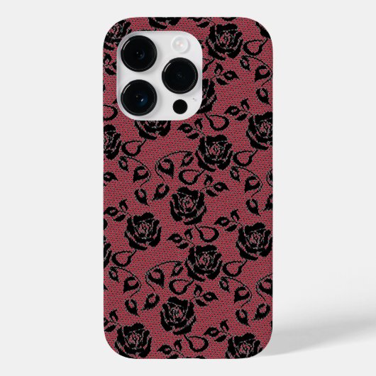 Coque Pour iPhone 14 Pro Faux Black Red Lace Rose coque iphone de pêche (Verso)