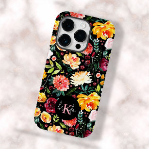 Coque Pour iPhone 14 Pro Fleurs de jardin anglais coloré monogrammes motif