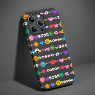 Coque Pour iPhone 14 Pro Groovy Good Vibes Love Smile Retro Beads