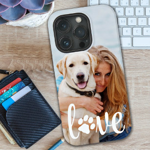 Coque Pour iPhone 14 Pro Modern Custom Pet Picture LOVE Paw Print Dog Lover