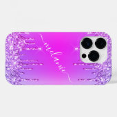 Coque Pour iPhone 14 Pro Nom personnalisé coque iphone violet rose néon ros (Verso (horizontal))