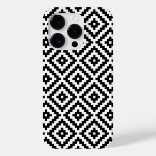 Coque Pour iPhone 14 Pro Symbole aztèque bloc Ptn noir & blanc I