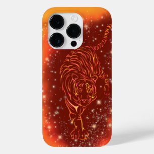 Coque Pour iPhone 14 Pro Tigre de feu Courir la nuit étoilée coque iphone