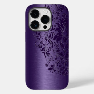 Coque Pour iPhone 14 Pro Violet Métallisé Aluminium Brossé Broderie Violett