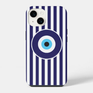 Coque Pour iPhone 14 Protection contre le mauvais œil (rayures bleu cla