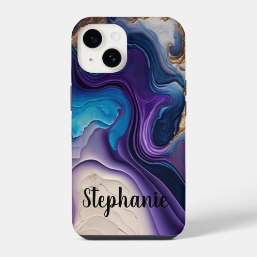 Coque Pour iPhone 14 Puple Mable Rose Gold Nom Script (Verso)