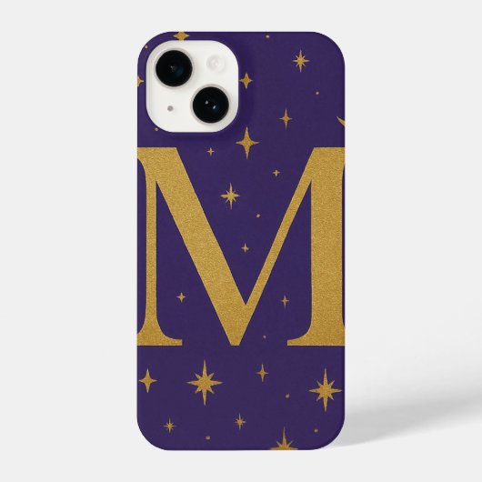 Coque Pour iPhone 14 Purple Phone Case with Big Yellow M and Star Detai (Verso)