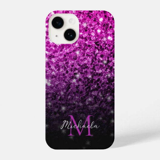 Coque Pour iPhone 14 Purple Pink Ombre faux scintillant Monogramme (Verso)