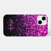 Coque Pour iPhone 14 Purple Pink Ombre faux scintillant Monogramme (Verso Horizontal)