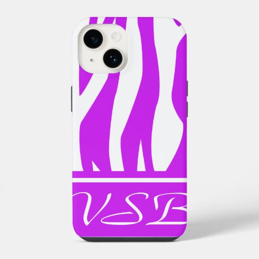 Coque Pour iPhone 14 Purple Zebra Impression avec monogramme (Verso)