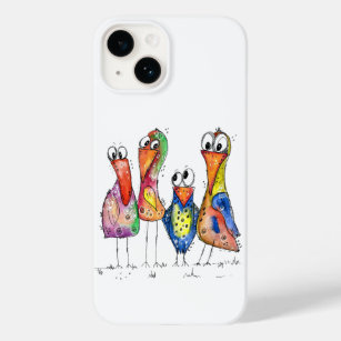 Coque Pour iPhone 14 Quatre Beaux Oiseaux Whimsical Colorés