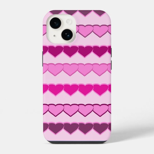 Coque Pour iPhone 14 Rangs de cœurs rose (Verso)