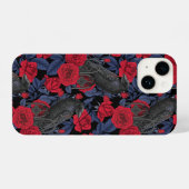 Coque Pour iPhone 14 Ravages et roses avec des feuilles bleu foncé (Verso Horizontal)
