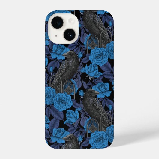 Coque Pour iPhone 14 Ravins et roses bleus (Verso)