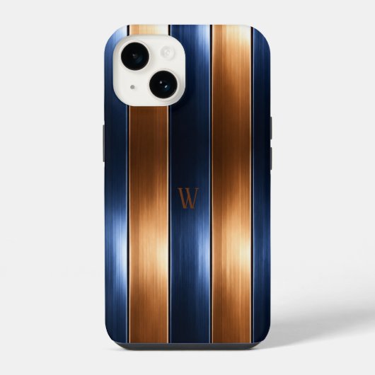 Coque Pour iPhone 14 Rayé bleu et marron  (Verso)