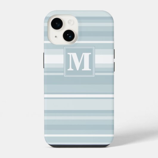 Coque Pour iPhone 14 Rayures bleu glace Monogram (Verso)