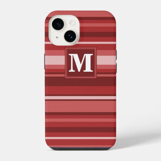 Coque Pour iPhone 14 Rayures rouges Monogram (Verso)