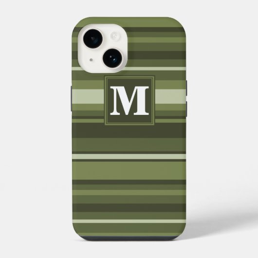 Coque Pour iPhone 14 Rayures vert olive Monogram (Verso)