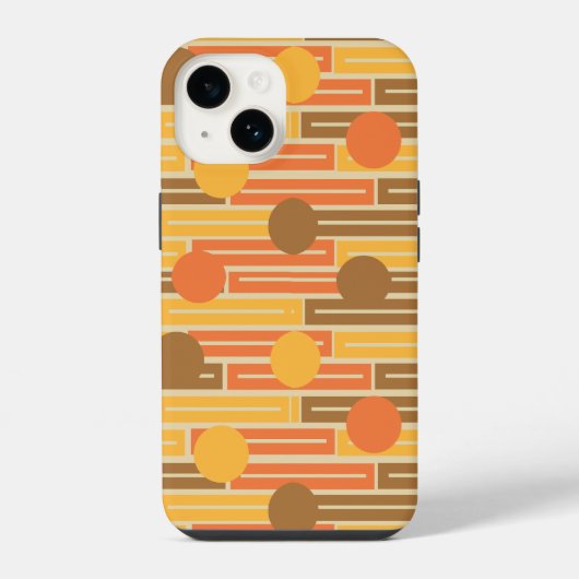 Coque Pour iPhone 14 Rectangles et cercles orange, or et marron (Verso)