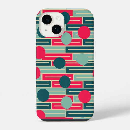 Coque Pour iPhone 14 Rectangles et cercles roses, bleu clair et sarcell (Verso)