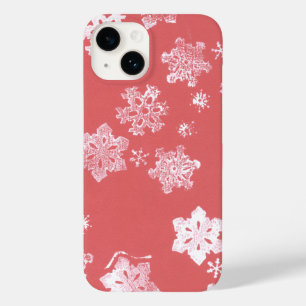 Coque Pour iPhone 14 Red Snowflakes iPhone 14 Barley There Coque