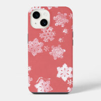 Red Snowflakes iPhone 14 Barley There Coque