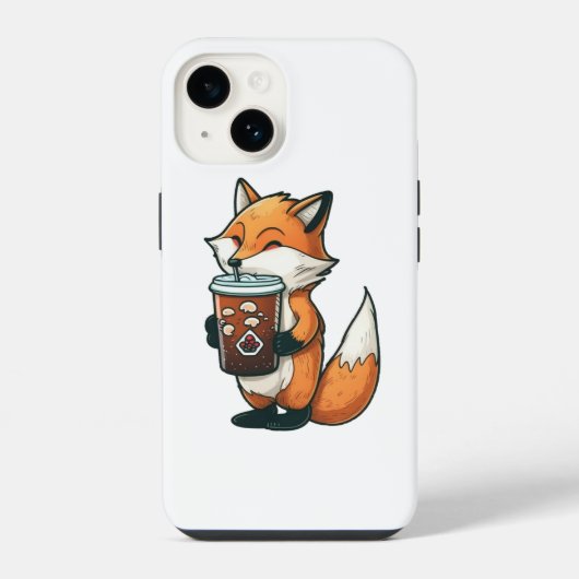 Coque Pour iPhone 14 Renard avec une tasse (Verso)