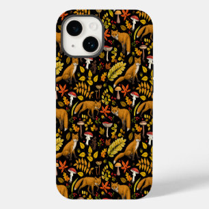 Coque Pour iPhone 14 Renards d'automne sur fond noir
